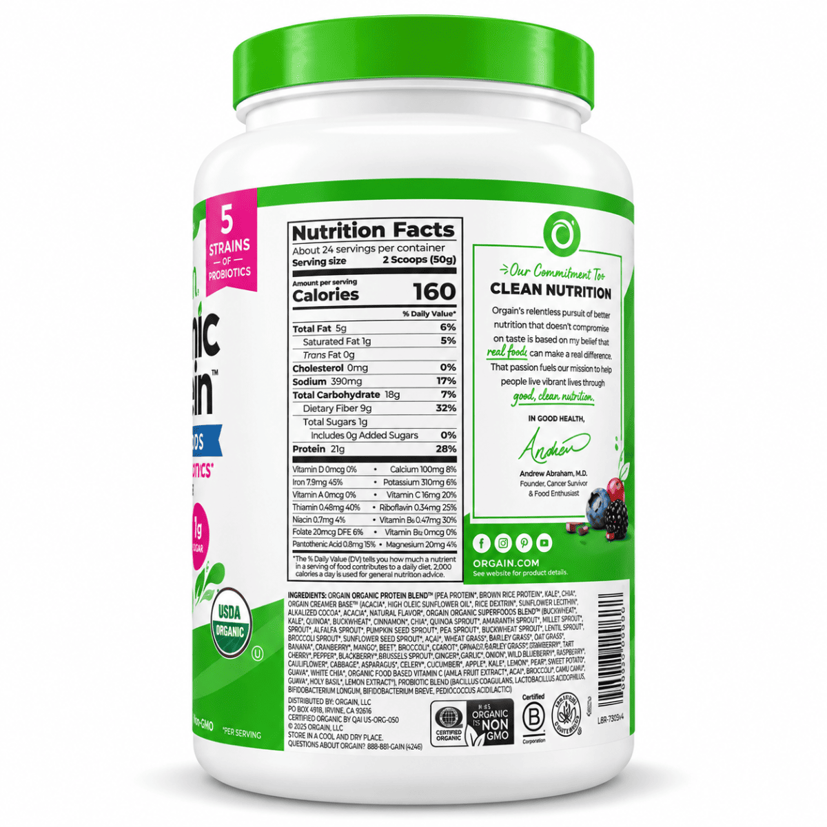 Orgain Organic Plant Based Protein Powder, Creamy Chocolate Fudge, 2.64 Pound - Image 2