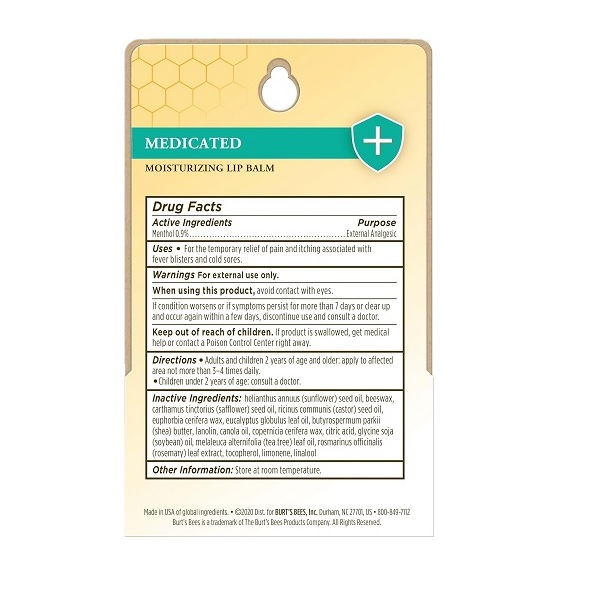 Burt's Bees 100% Natural Medicated Moisturizing Lip Balm with Menthol & Eucalyptus, 2 Tubes in Blister Box - Image 5