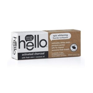 Hello Oral Care Activated Charcoal Fluoride Whitening Toothpaste, Vegan & SLS Free, 4 Ounce