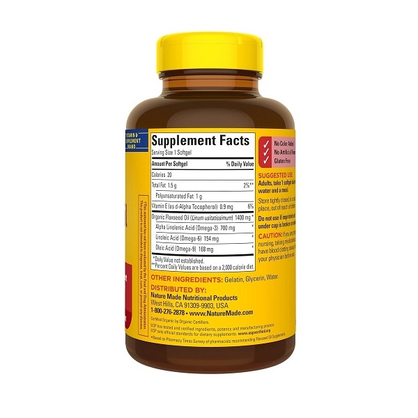 Nature Made Organic Flaxseed Oil 1400 Mg Omega 3 - 6 - 9 100 Liquid Softgels - Image 6