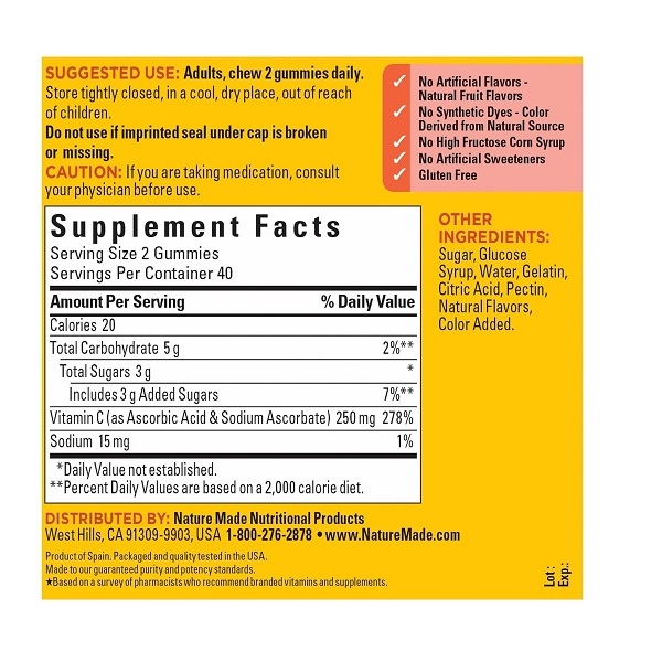 Nature Made Vitamin C Adult Gummies Tangerine, 80 Count - Image 4