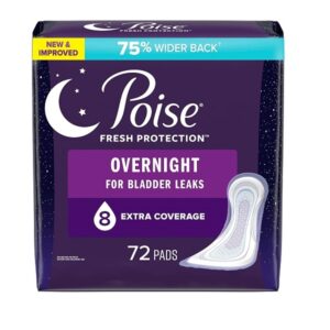 Poise overnight incontinence pads for women size 8 extra coverage with 75 percent wider back pack of 72