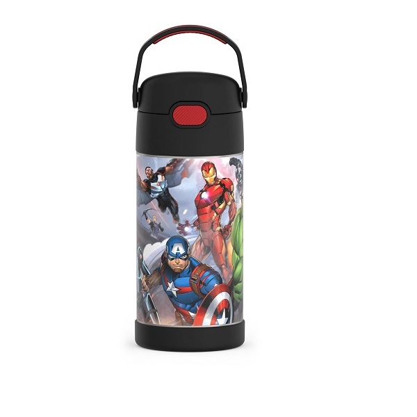Thermos Funtainer 12 Ounce Stainless Steel Vacuum Insulated Kids Straw Bottle, Avengers