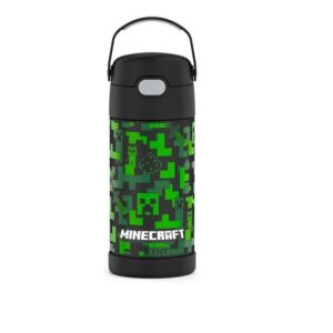 Thermos Funtainer 12 Ounce Stainless Steel Vacuum Insulated Kids Straw Bottle, Minecraft