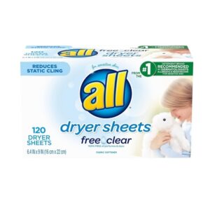 All Fabric Softener Dryer Sheets for Sensitive Skin, Free Clear, 120 Count