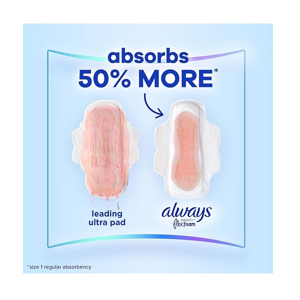 Always Infinity Pads Size 3, Extra Heavy Flow Absorbency With Wings, Unscented - Image 3