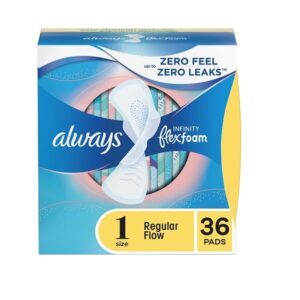 Always Infinity Pads With Wings, Regular Absorbency , 36 count , Pack of 2