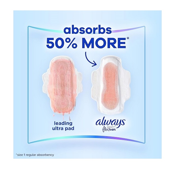 Always Infinity Pads With Wings, Regular Absorbency , 36 count , Pack of 2 - Image 3