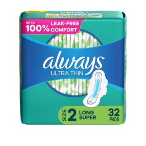 Always Ultra Thin Long/Super With Wings Unscented Pads 32 Count