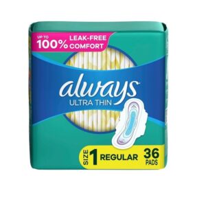 Always Ultra Thin, Size 1, Regular Pads With Wings, Unscented 36 Count