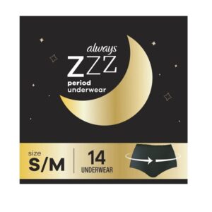 Always ZZZs Overnight Disposable Period Underwear for Women, Size S/M, Black Period Panties, Leakproof, 7 Count, Pack of 2 (14 Count Total)