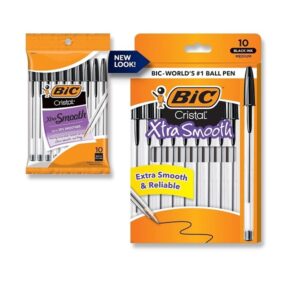 BIC Cristal Xtra Smooth Ballpoint Pen, Medium Point (1.0mm), Black, 10-Count