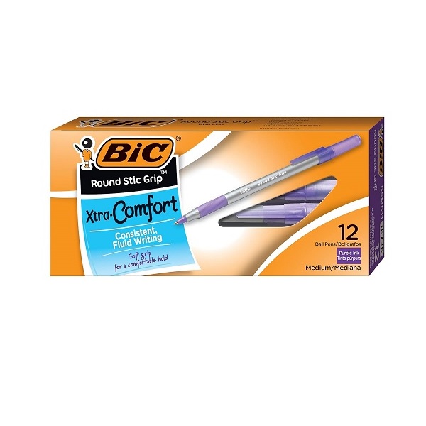 BIC Round Stic Ball Pen - Pack of 12, Purple