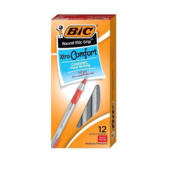 BIC Corporation Gsmg11Rd Ultra Round Stic Grip Ballpoint Stick Pen Red Ink Medium Dozen - Image 2