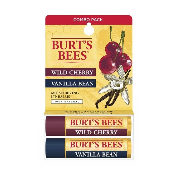 Burt's Bees 100 Natural Moisturizing Lip Balm, Wild Cherry and Vanilla Bean - 2 Tubes