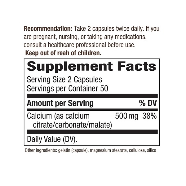 Calcium Citrate - 500 mg - 100 Capsules by Nature's Way - Image 2