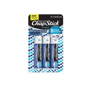 ChapStick Lip Moisturizer and Skin Protectant (Original Flavor, 1 Blister Pack of 3 Sticks) Lip Balm Tube, Sunscreen, SPF 12, 0.15 Ounce