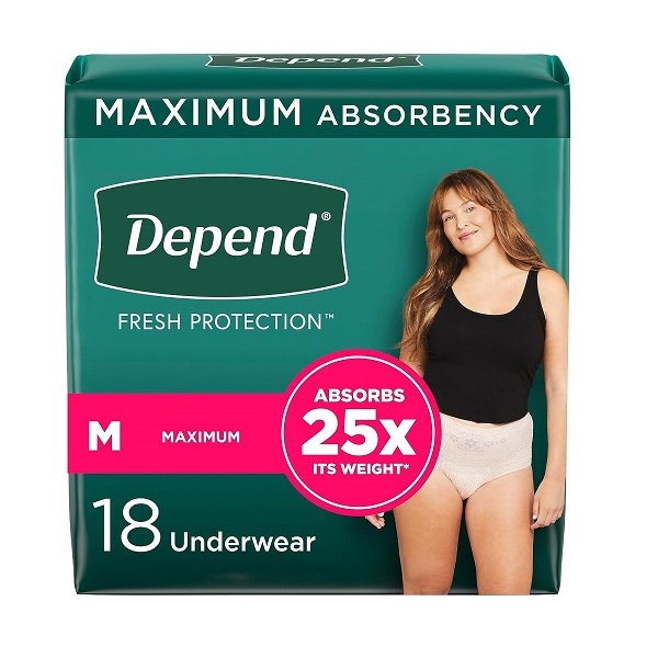 Depend FIT-FLEX Incontinence Underwear for Women, Disposable, Maximum Absorbency, M, Blush, 18 Count