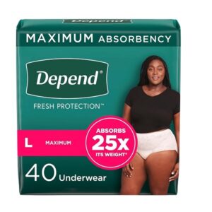 Depend FIT-Flex Incontinence Underwear for Women, Disposable, Maximum Absorbency, Large, Blush, 40 Count