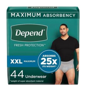 Depend FIT-FLEX Incontinence Underwear for Men, Maximum Absorbency, Disposable, XXL, Grey, 44 Count