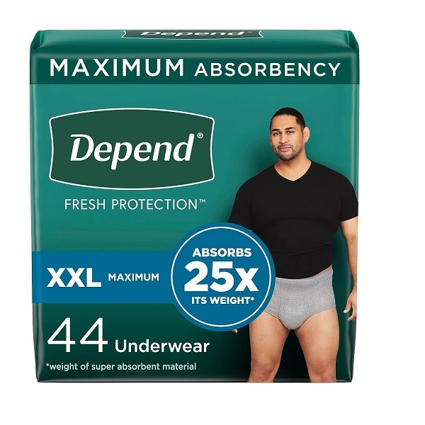Depend FIT-FLEX Incontinence Underwear for Men, Maximum Absorbency, Disposable, XXL, Grey, 44 Count