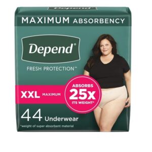 Depend FIT-FLEX Incontinence Underwear For Women, Disposable, Maximum Absorbency, XXL, Blush, 44 Count (2 Packs of 22) (Packaging May Vary)