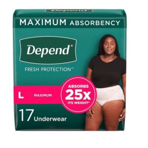 Depend FIT-FLEX Incontinence Underwear for Women, Disposable, Maximum Absorbency, Large, Blush, 17 Count