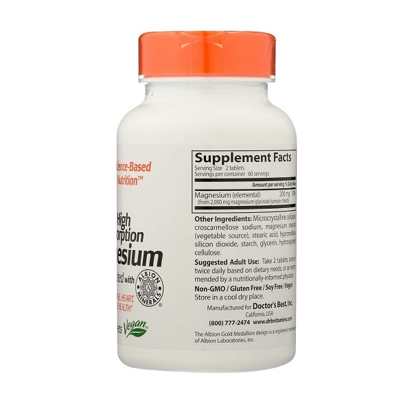 Doctor'S Best High Absorption Chelated Magnesium - 100 Mg, 120 Tablets - Image 5
