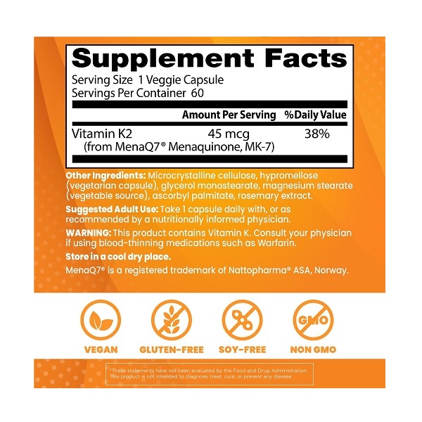 Doctor's Best Natural Vitamin K2 MenaQ7 Vegetable Capsules, 60-Count - Image 3