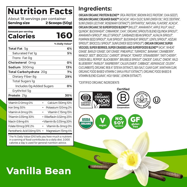 Orgain Organic Plant Based Protein Powder, Vegan, Non-GMO, Gluten Free, 1 Count, Packaging May Vary (Vanilla Bean, 2.74 Pound) - Image 2