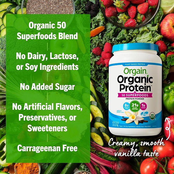 Orgain Organic Plant Based Protein Powder, Vegan, Non-GMO, Gluten Free, 1 Count, Packaging May Vary (Vanilla Bean, 2.74 Pound) - Image 4