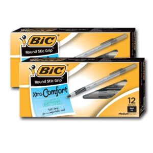 Bic Ultra Grip Medium Black Pens 12 per pack (2 pack)