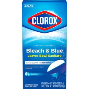 Clorox Automatic Toilet Bowl Cleaner Tablets, Bleach & Blue - Rain Clean - 4 Count