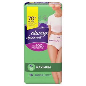 Discreet, Incontinence Underwear, Maximum Classic Cut, Extra-Large, 26 Count