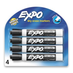 Expo Low Odor Chisel Tip Dry Erase Markers, 4 Black Markers (80661)
