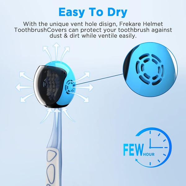 Frekare Helmet Toothbrush Covers Caps, Fits Most Manual and Electric Toothbrushes, 4 Count (White, Black, Blue, Red) - Image 3
