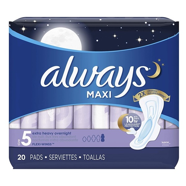 Maxi Overnight Extra Heavy Flow With Wings Unscented Pads