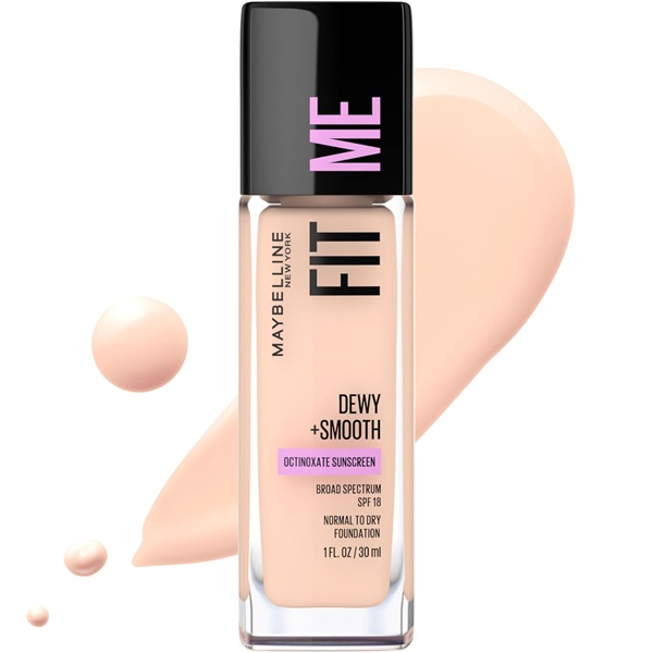 Maybelline Fit Me Dewy + Smooth Natural Liquid Full Coverage Foundation Makeup For Dry Skin, Fair Ivory, 1 Fl Oz., Pack Of 1