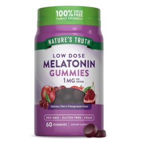 Melatonin Gummies | 1mg | 60 Count | Vegan, Non-GMO & Gluten Free | Cherry Pomegranate Flavor | by Natures Truth