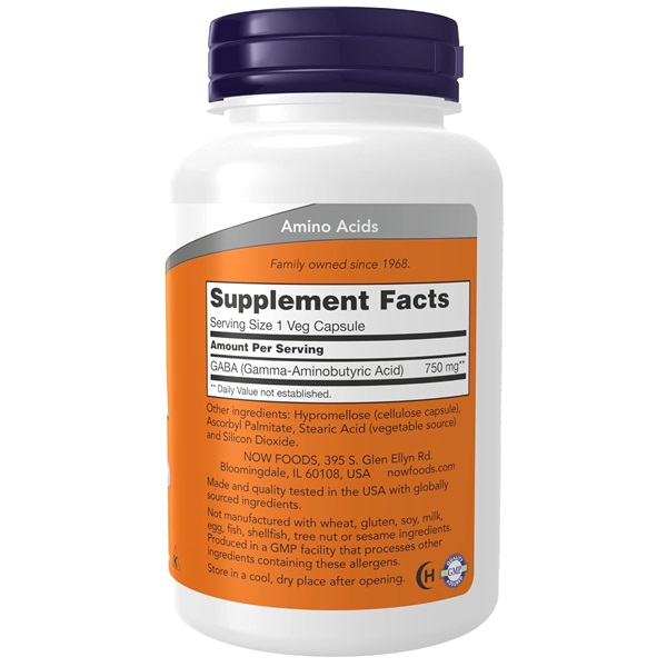 Now Foods Gaba 750mg 100 Veg Capsules - Image 2