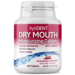 XyliDENT Dry Mouth Moisturizing Tablets with Xylitol pomegranate raspberry flavor 100 tablets for saliva stimulation and fresh breath