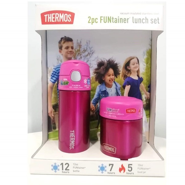 (Pink, 2 PC Set) - Thermos FUNtainer Lunch Set Bottle and Food Jar for Kids BPA Free Dishwasher Safe, 2 PC (Pink, 2 PC Set)