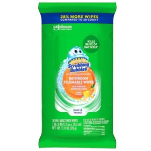 Scrubbing Bubbles Antibacterial Bathroom Flushable Wipes, 28 Count