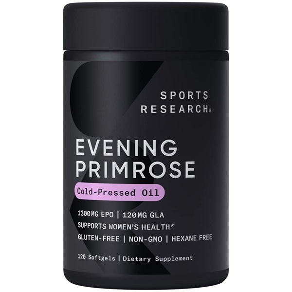 Sports Research Evening Primrose Oil 1300 mg Non - GMO Gluten - free Cold - Pressed with No Fillers or Artificial Ingredients (120 Liquid Softgels)
