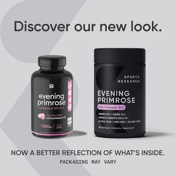 Sports Research Evening Primrose Oil 1300 mg Non - GMO Gluten - free Cold - Pressed with No Fillers or Artificial Ingredients (120 Liquid Softgels) - Image 2