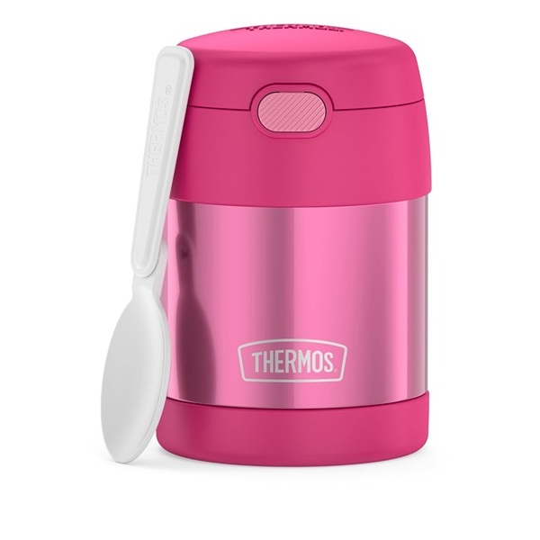 Thermos Funtainer 10 Ounce Stainless Steel Vacuum Insulated Kids Food Jar with Folding Spoon, Pink
