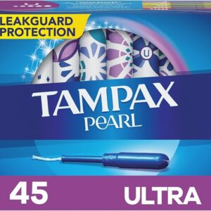Tampax Pearl Tampons, Ultra Absorbency, with Leakguard Braid, Unscented, 45 Count