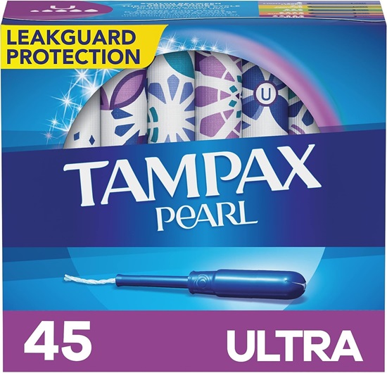 Tampax Pearl Tampons, Ultra Absorbency, with Leakguard Braid, Unscented, 45 Count