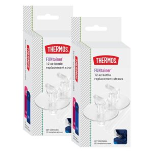 Thermos FUNtainer 12 Ounce Insulated Kids Water Bottle Replacement Straws, Clear, 2 Pack