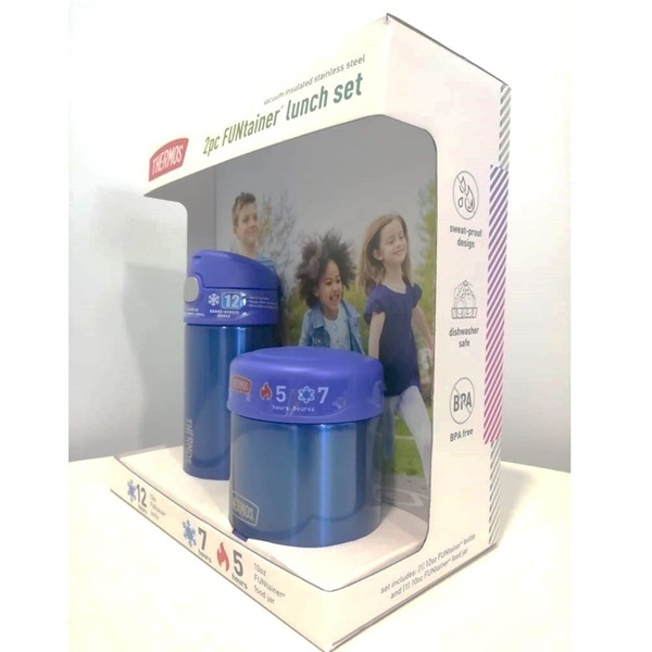 Thermos FUNtainer Lunch Set Bottle and Food Jar for Kids BPA Free Dishwasher Safe, 2 PC (Blue, 2 PC Set) - Image 2